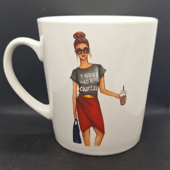 Stylish White Coffee Mug with Fashion Illustration - Picture 2 of 5
